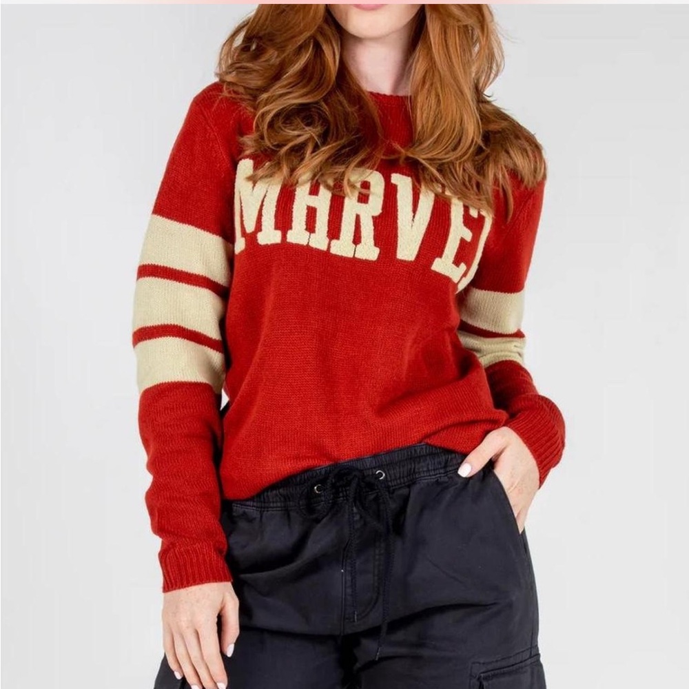 Marvel Women's Red and Cream Crew Neck Sweater